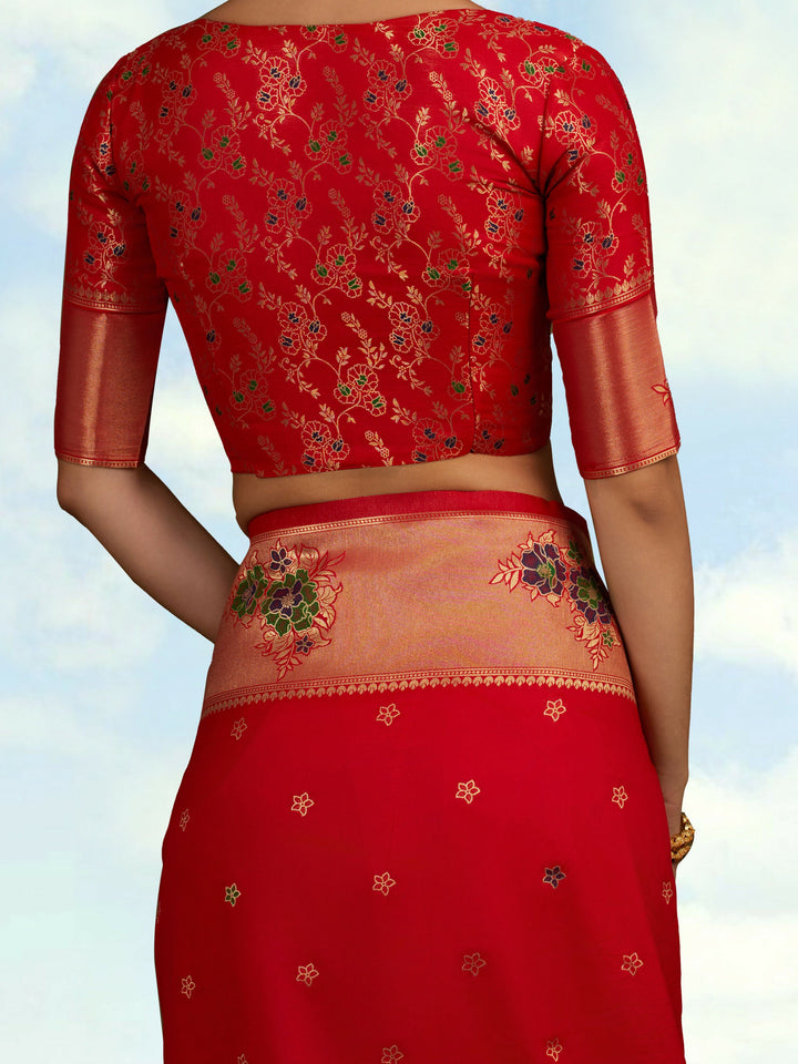Red Woven Silk Blend Saree | SHOBITAM