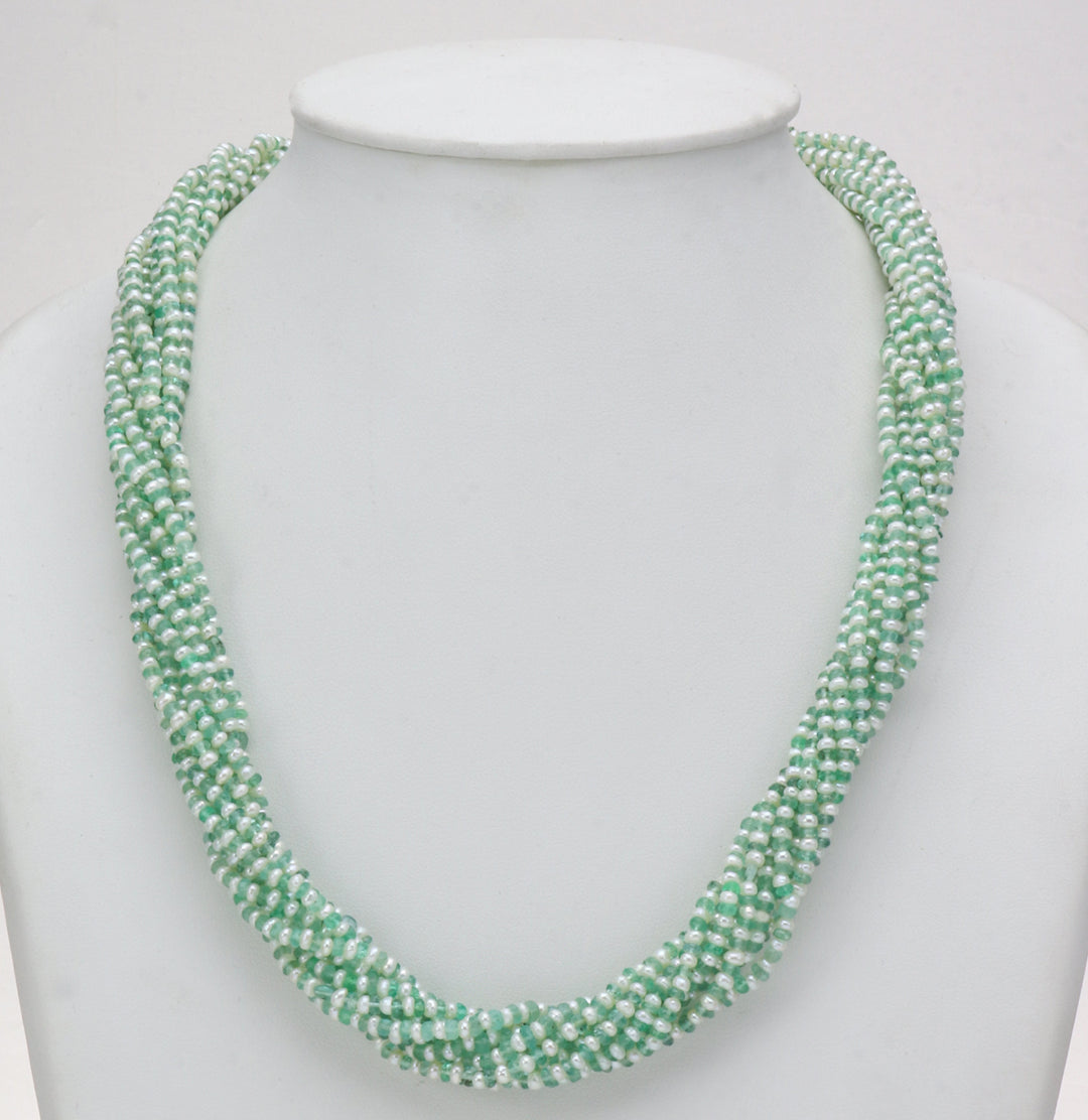 Real Shaded Green Emerald And Pearls Necklace Set