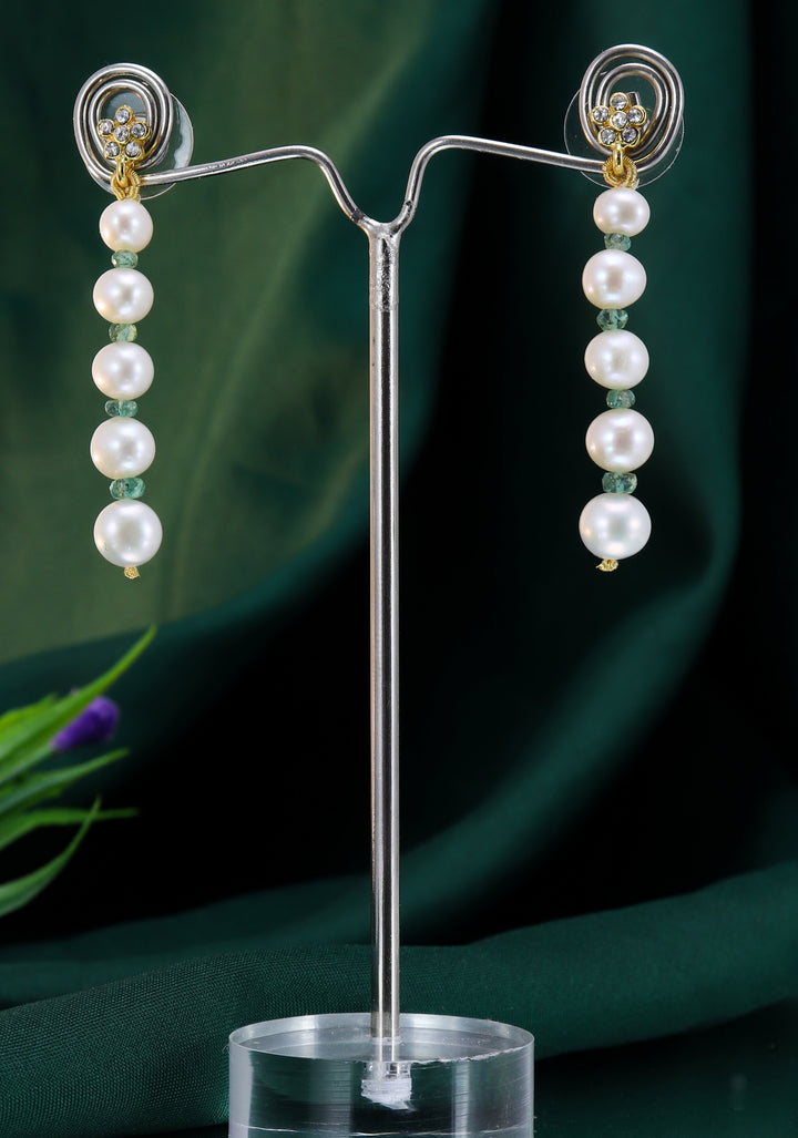 Icicle Pure Pearl and Dainty Emerald bead drop earrings