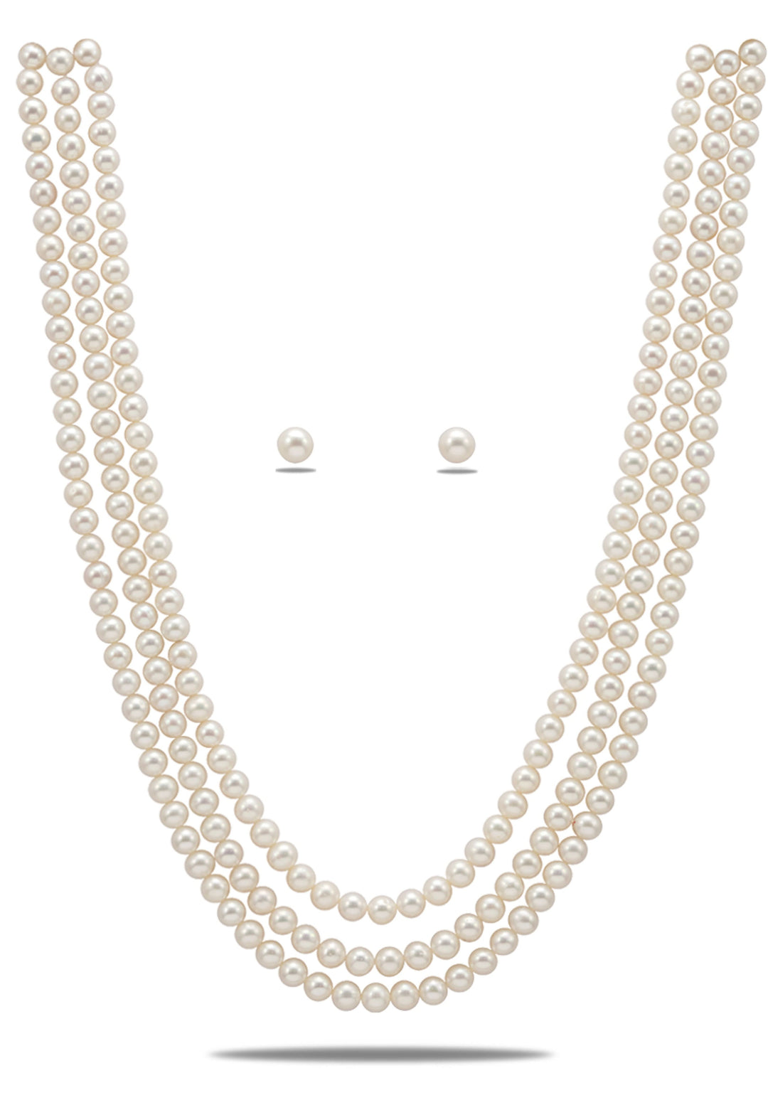 18" Royal 3 Strand Iridescent Pearls Necklace Set, AAA grade