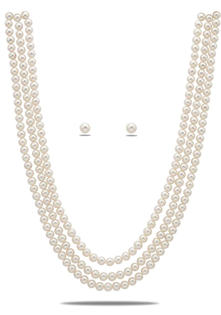 18" Royal 3 Strand Iridescent Pearls Necklace Set, AAA grade