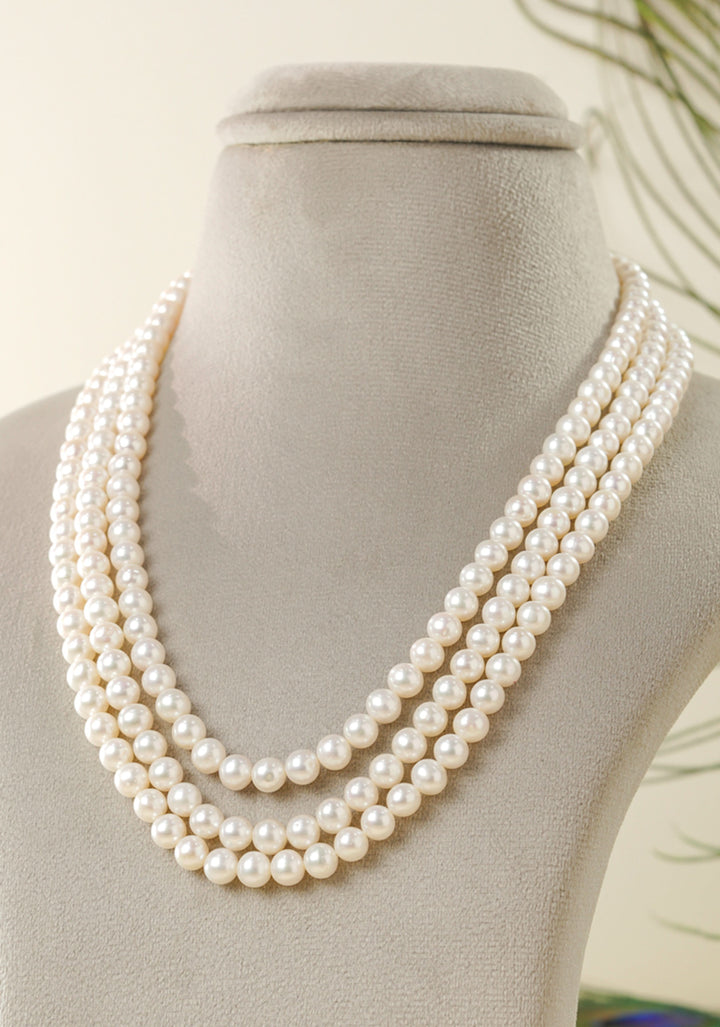 18" Royal 3 Strand Iridescent Pearls Necklace Set, AAA grade