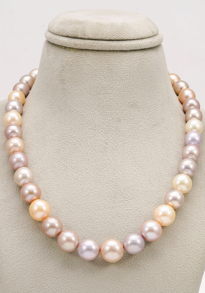 Pastel Multi hue Chunky Pearl Necklace and earrings Set