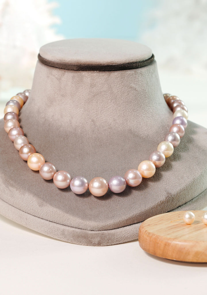 Pastel Multi hue Chunky Pearl Necklace and earrings Set