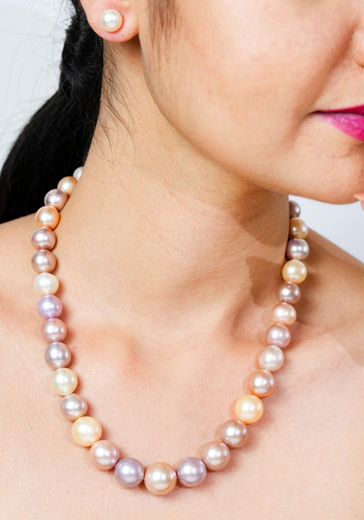 Pastel Multi hue Chunky Pearl Necklace and earrings Set