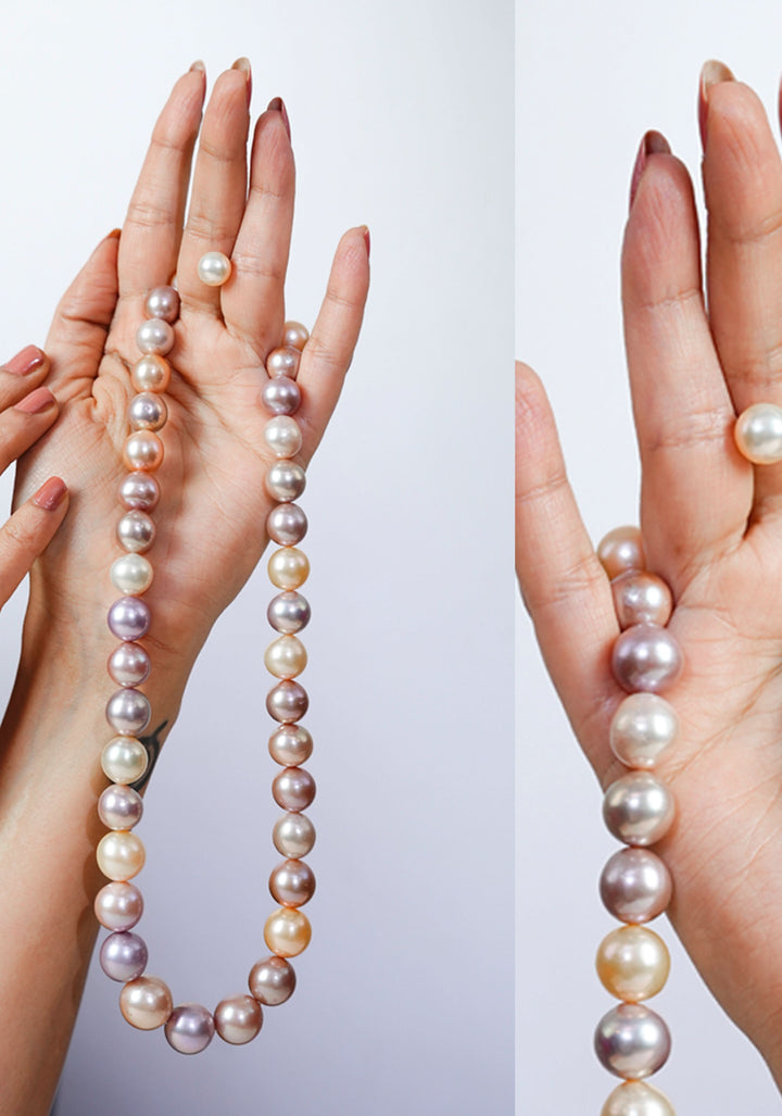 Pastel Multi hue Chunky Pearl Necklace and earrings Set