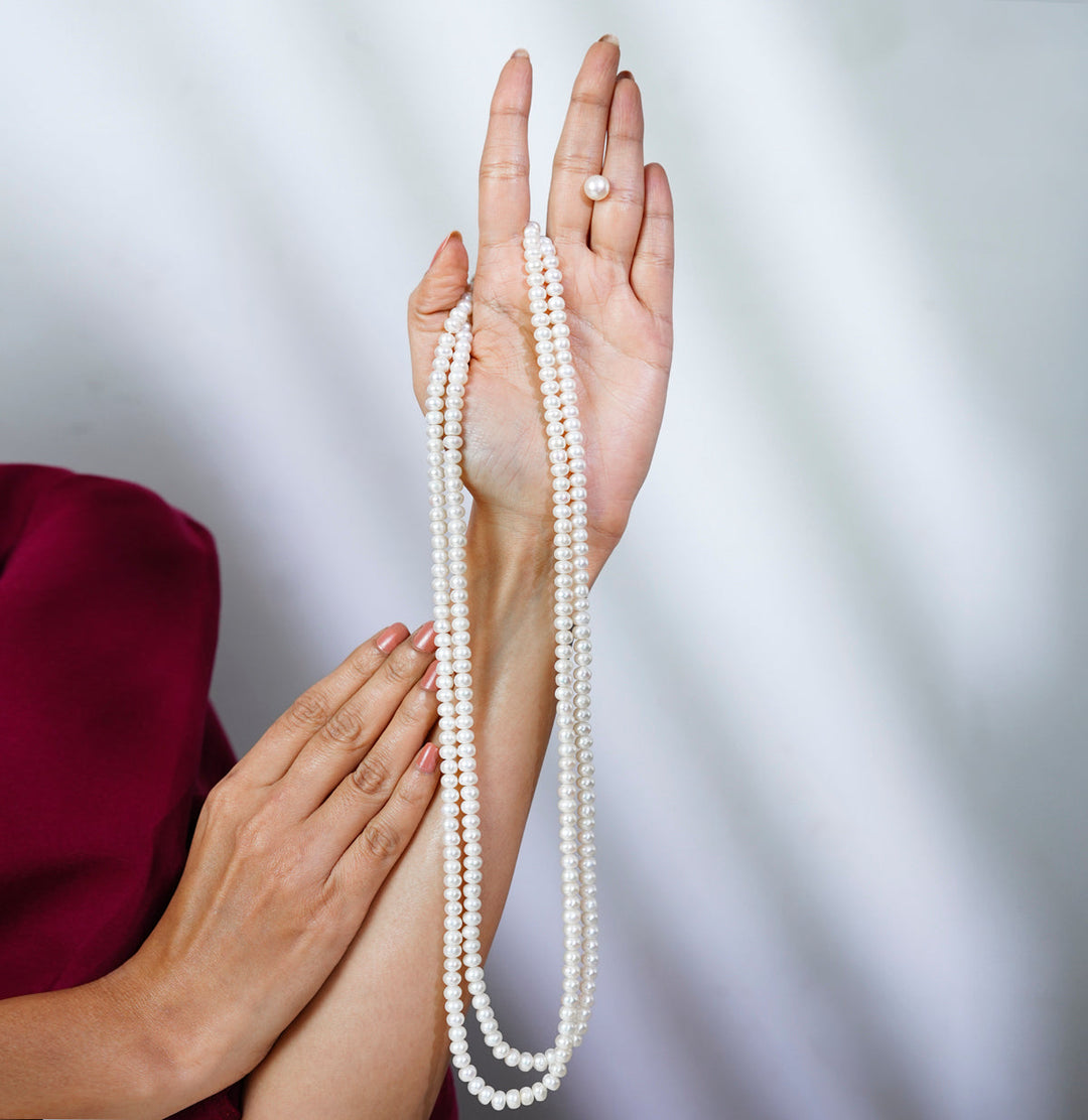 24 Inches Exceptional White Pearl Necklace Set