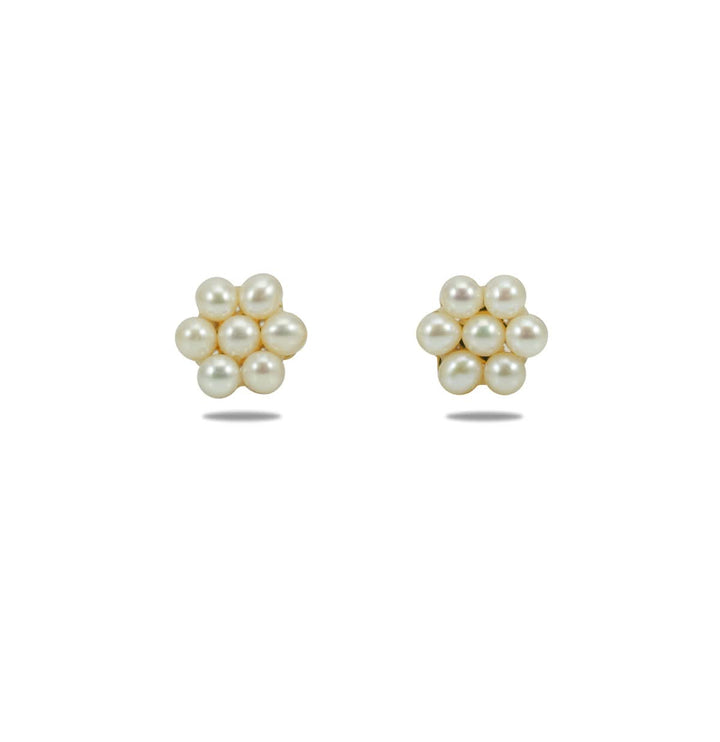 Floral Round Pearl Stud Earrings