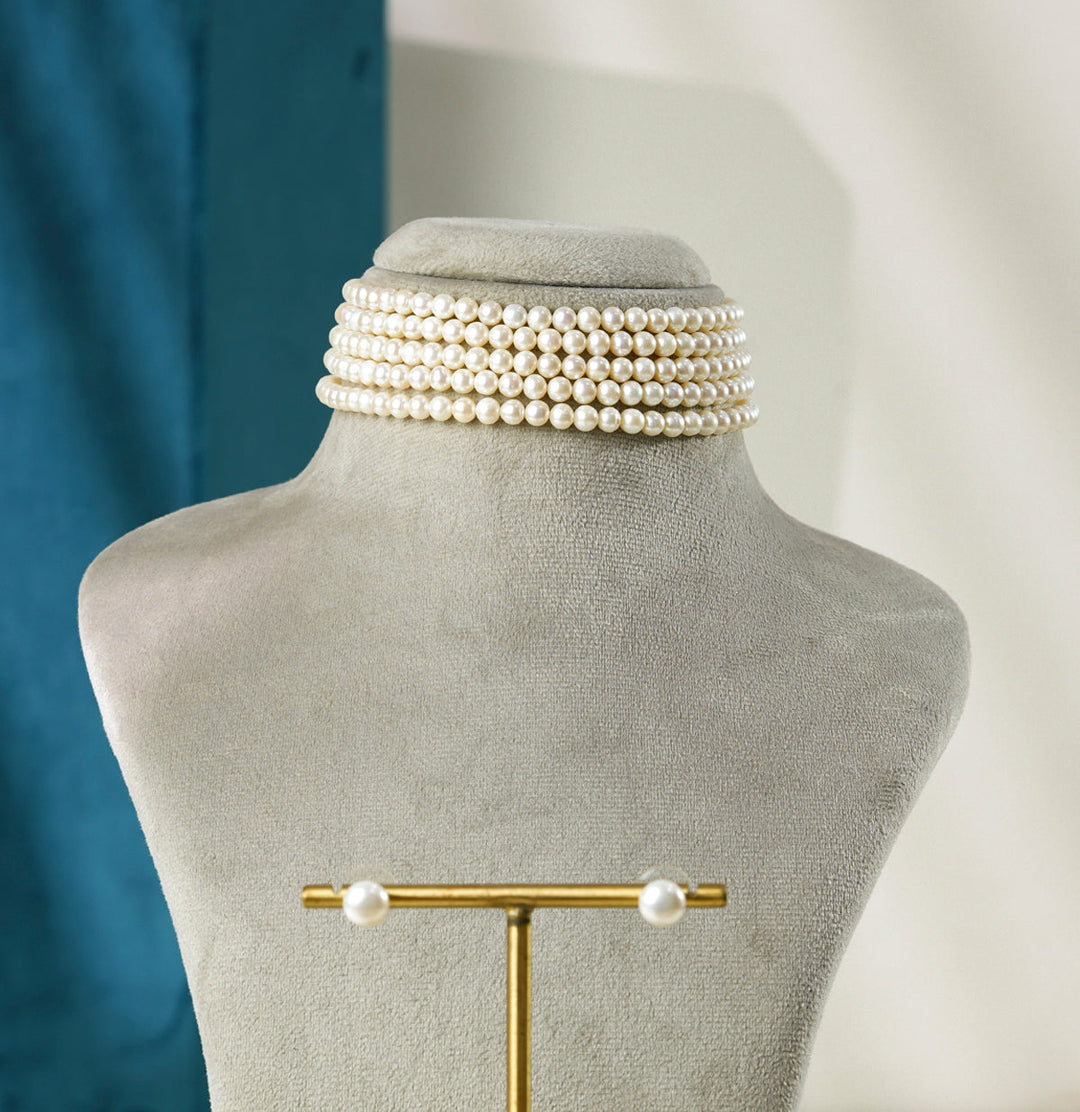 Elegant White Pearl Choker Set