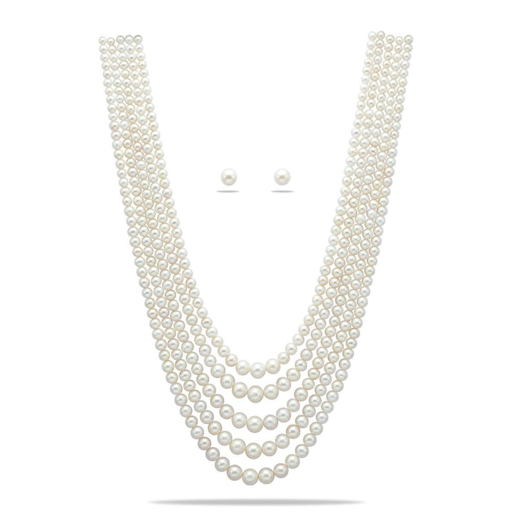 Five Strand Freshwater White Round Grading Pearl Necklace Set