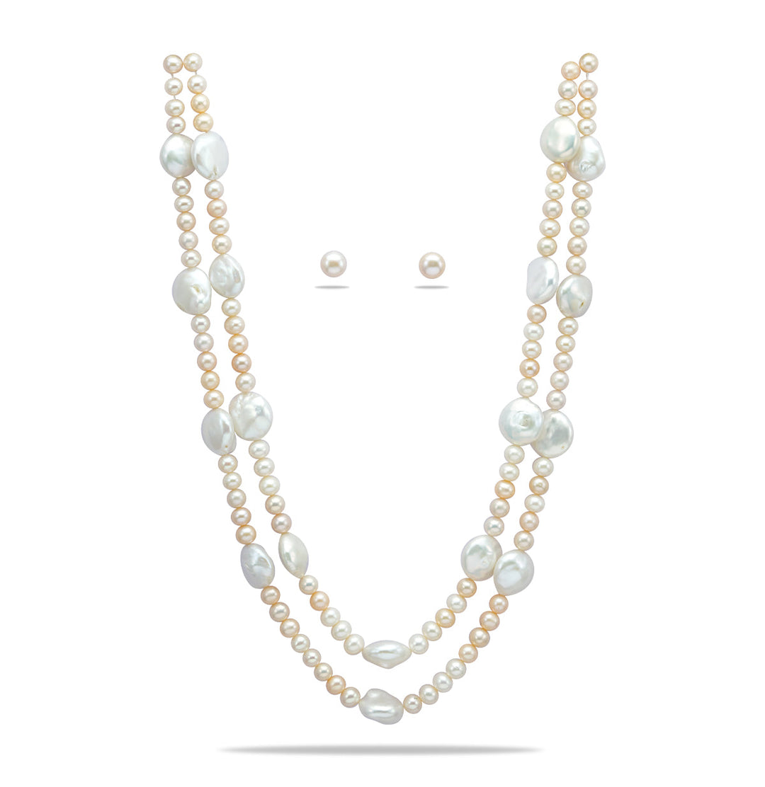 Freshwater 2 Strand Stylish Multicolor Pearl Necklae Set