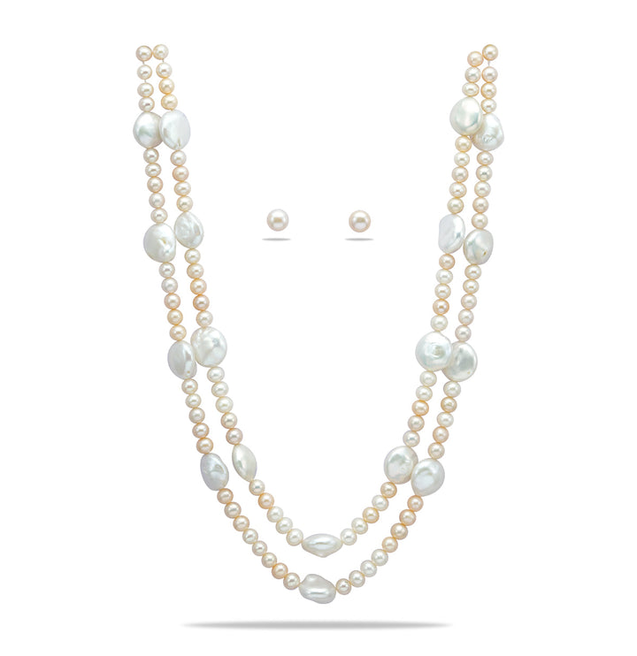 Freshwater 2 Strand Stylish Multicolor Pearl Necklae Set