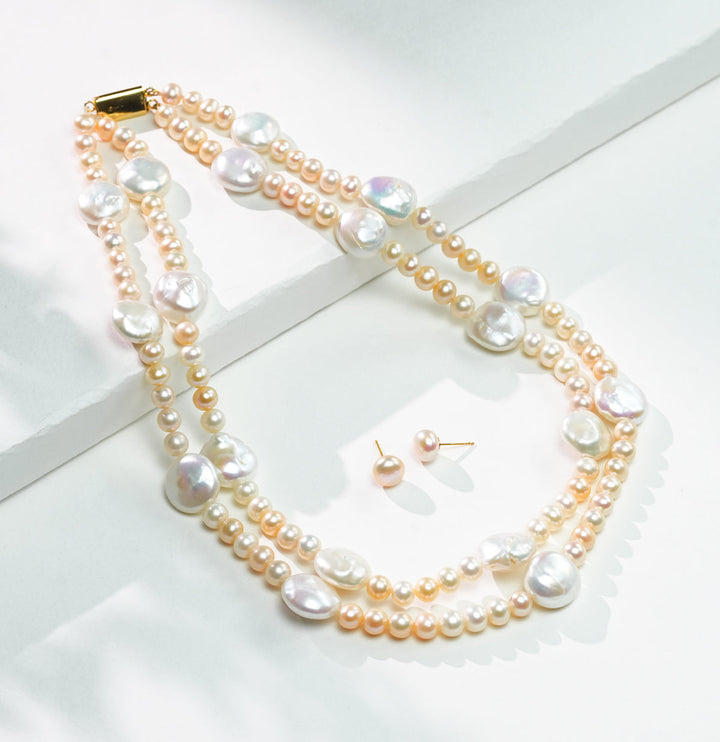 Freshwater 2 Strand Stylish Multicolor Pearl Necklae Set