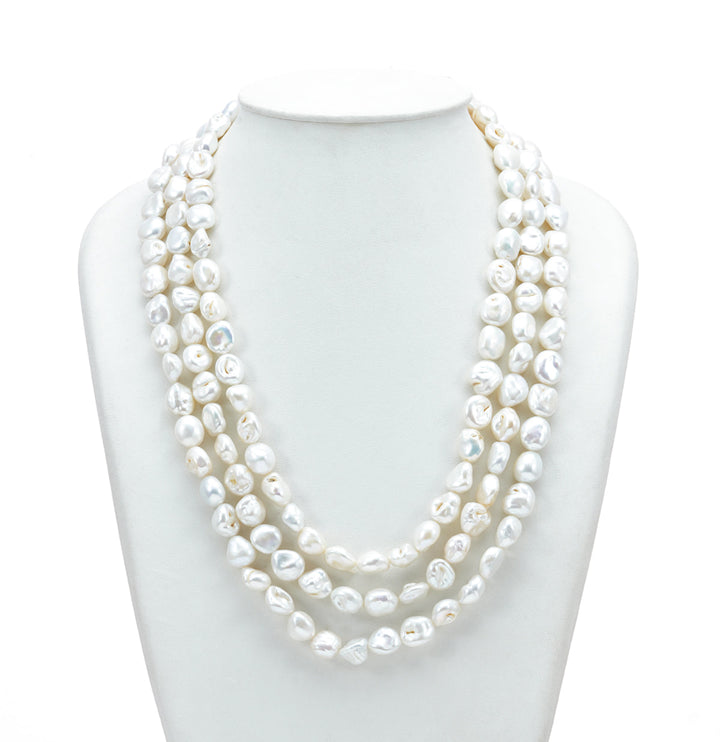 Three Strand Freshwater White Round Grading Pearl Necklace Set