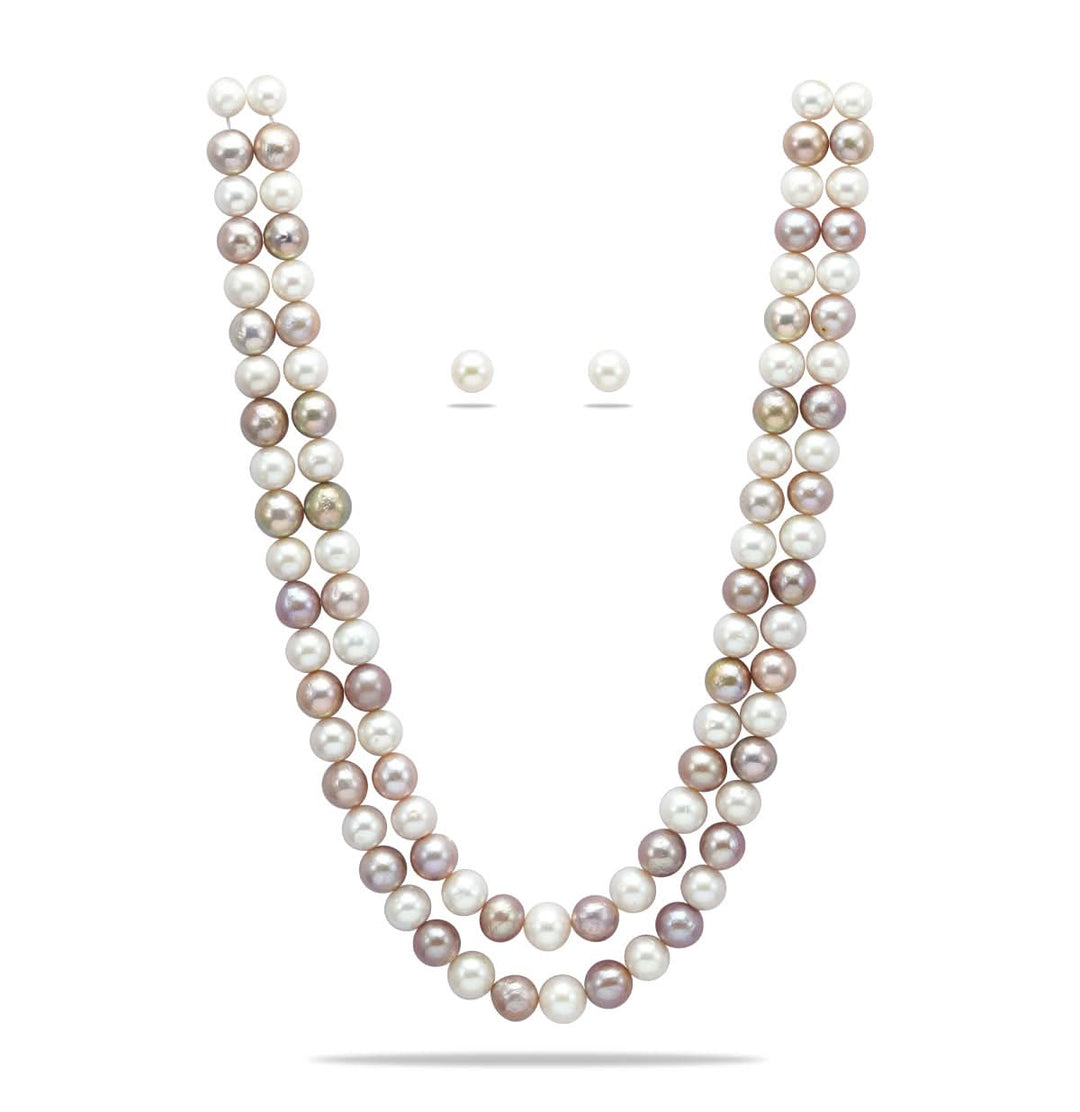 2 Strand Freshwater Favorite Gray and White Pearl Necklace Set