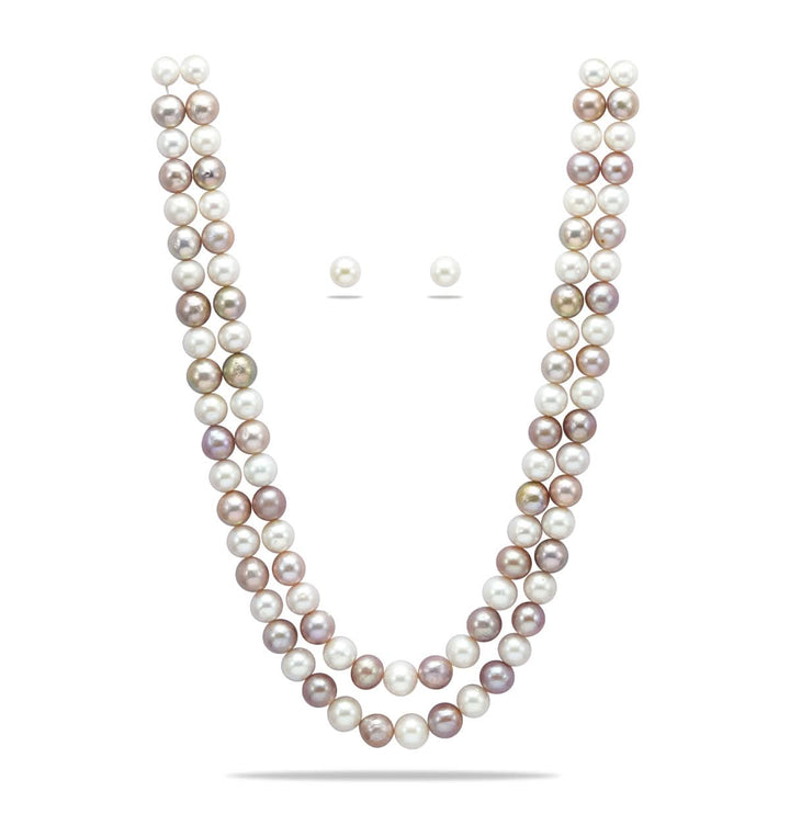 2 Strand Freshwater Favorite Gray and White Pearl Necklace Set