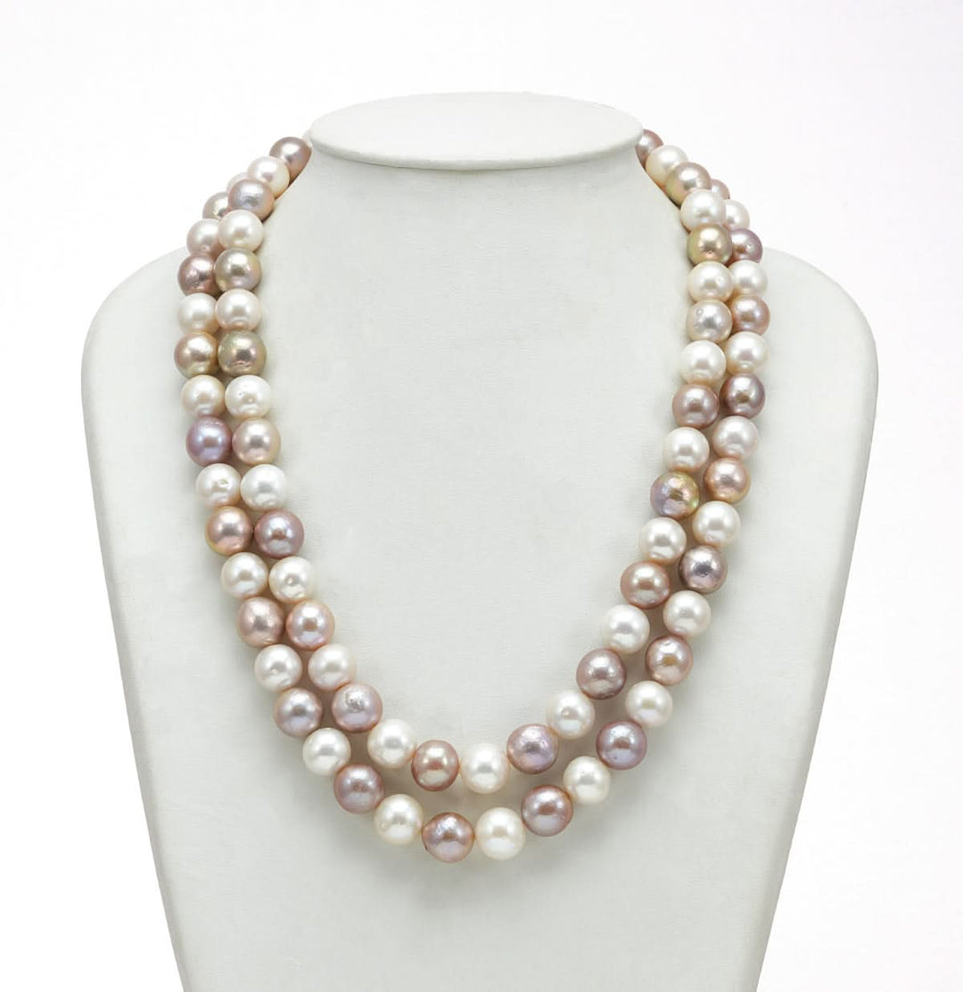 2 Strand Freshwater Favorite Gray and White Pearl Necklace Set