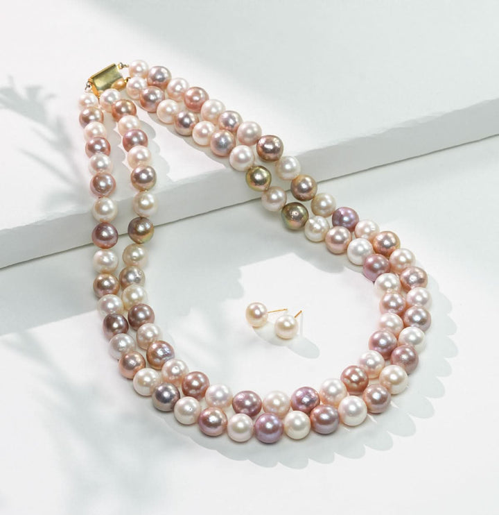 2 Strand Freshwater Favorite Gray and White Pearl Necklace Set