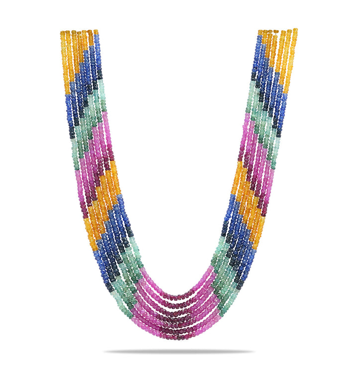 Precious Gemstones Rainbow Mala with Real Ruby, Emeralds, Blue and Yellow Sapphire