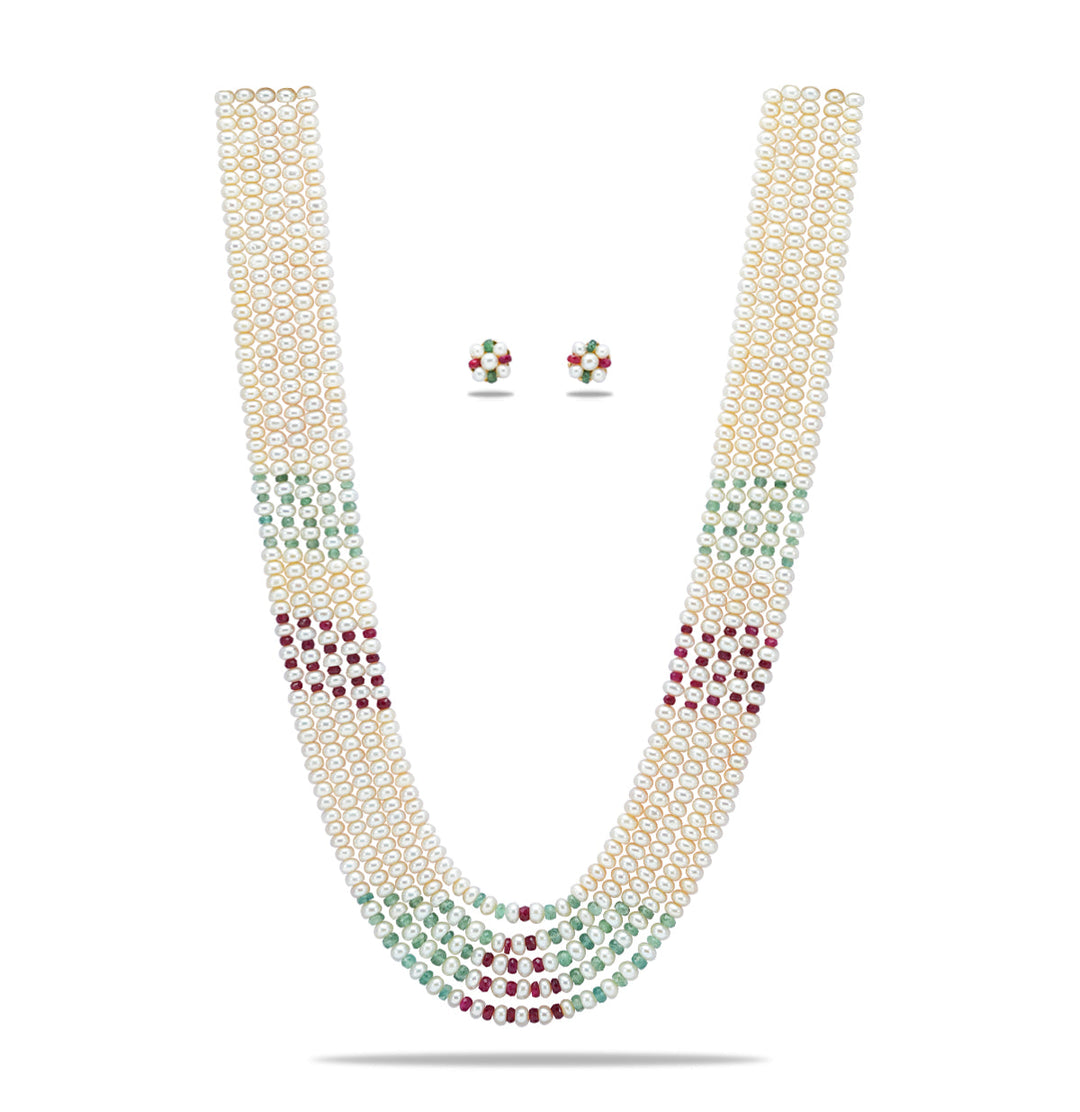 Real Ruby Emerald and Pearls Necklace and earring  set