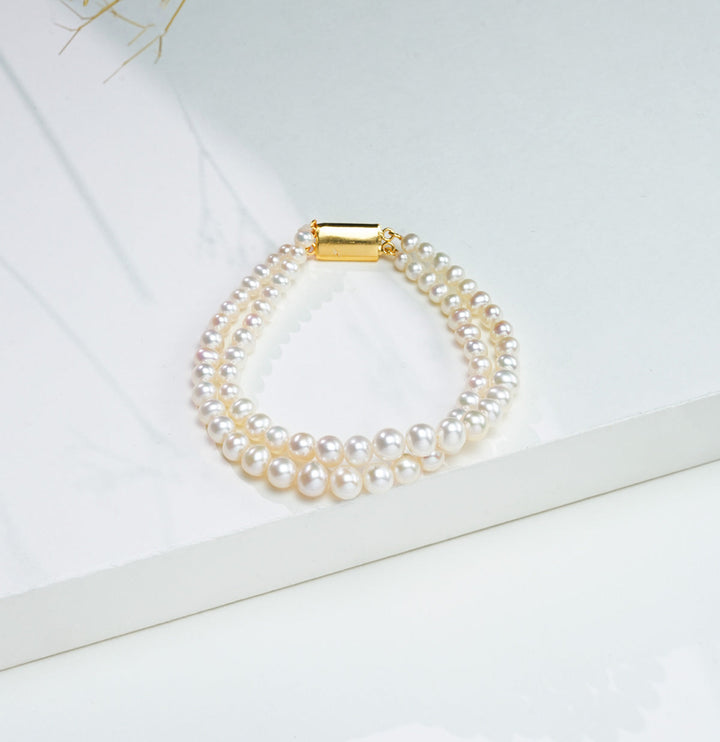AAA grade Freshwater Pure Pearls 2 strand Bracelet in white