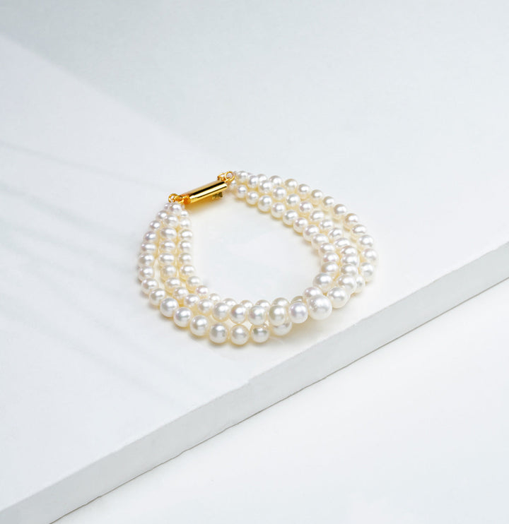 White 3 Strand Versatile Round Grading Pearl Bracelet