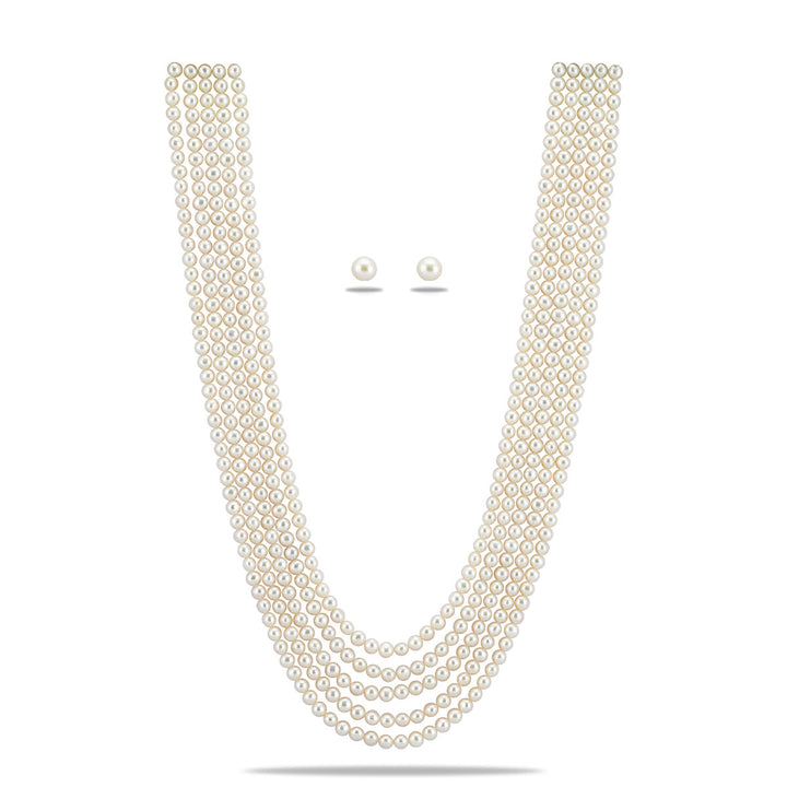 White 5 Strand Translucent Fancy Pearl Necklace Set
