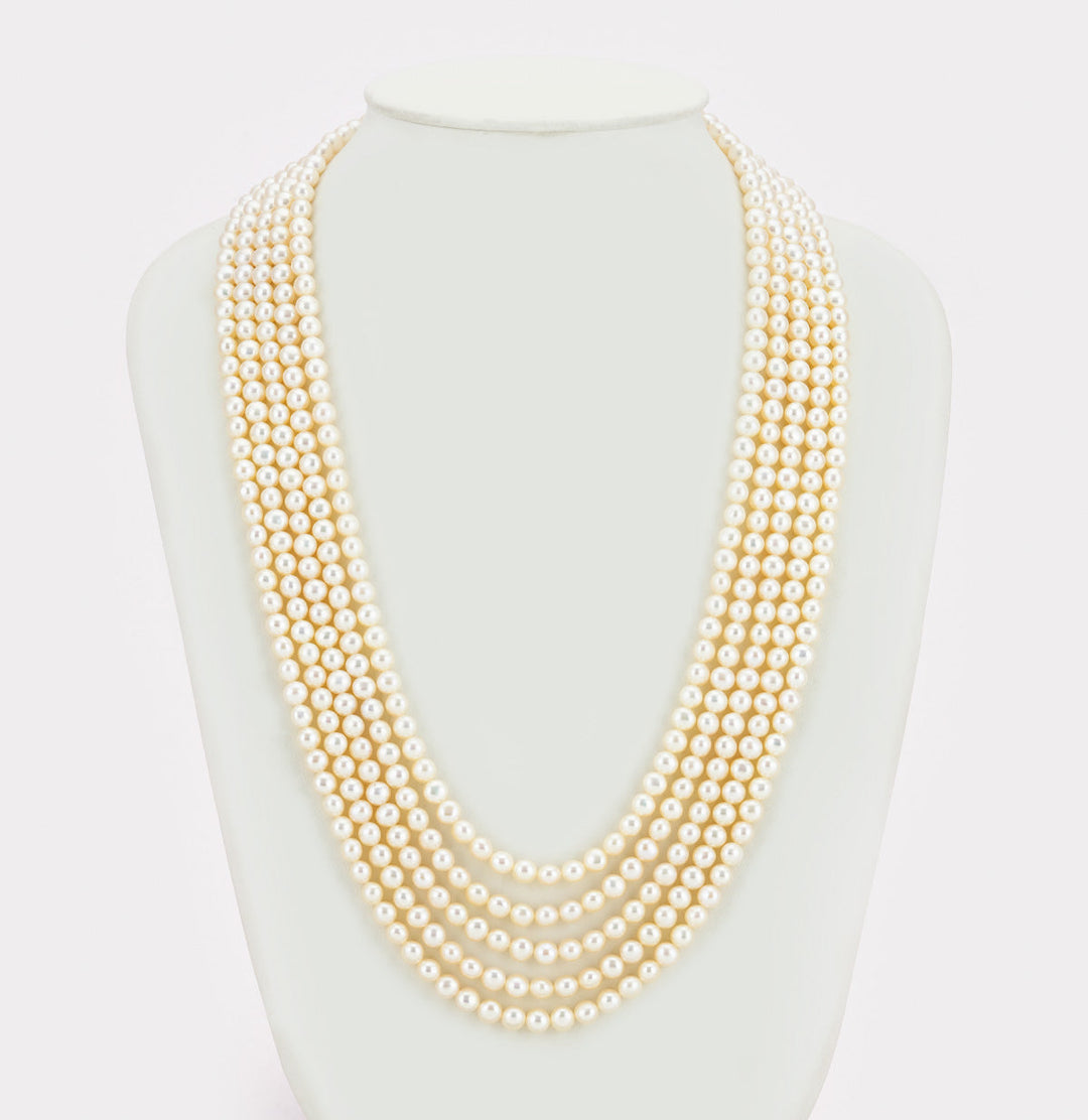 White 5 Strand Translucent Fancy Pearl Necklace Set