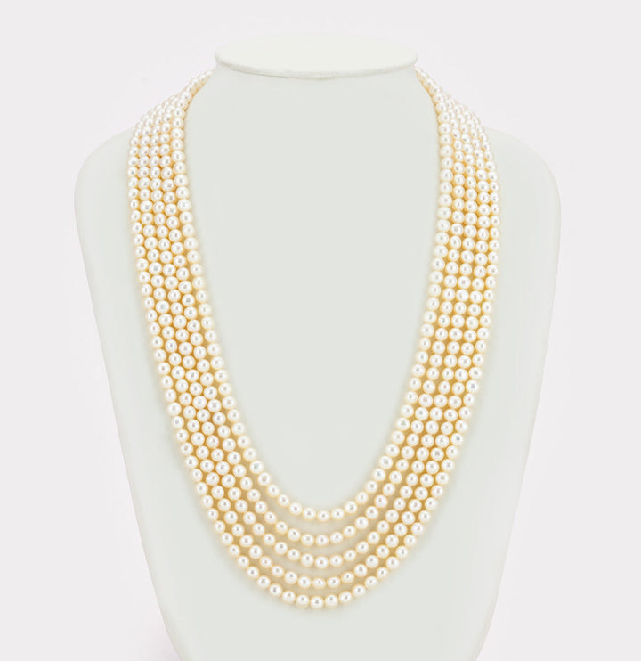 White 5 Strand Translucent Fancy Pearl Necklace Set