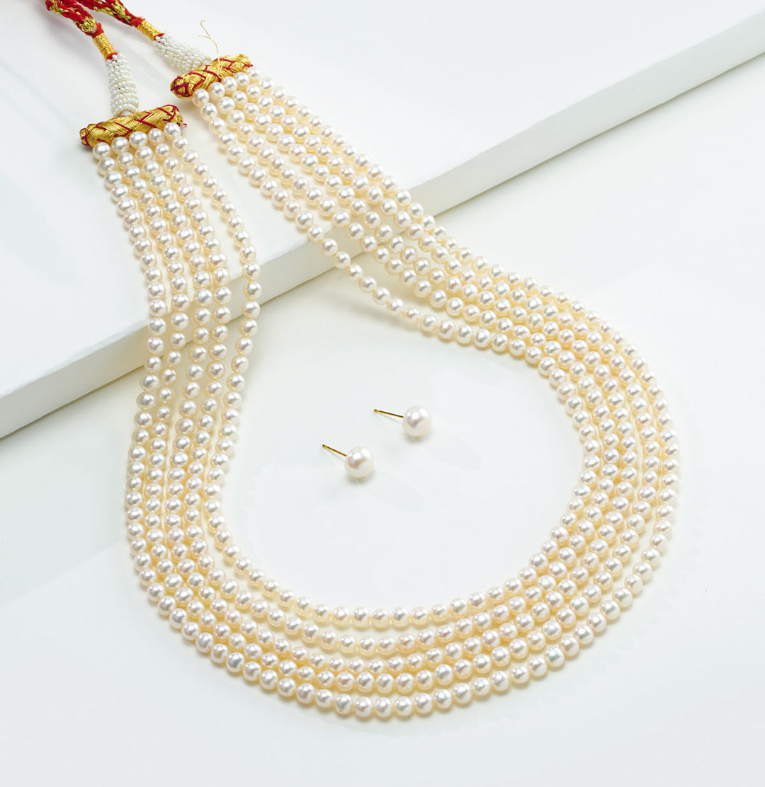 White 5 Strand Translucent Fancy Pearl Necklace Set