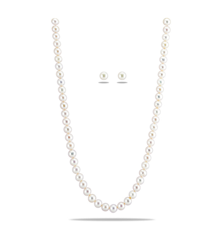Single Strand White Round Pearl Necklace Set