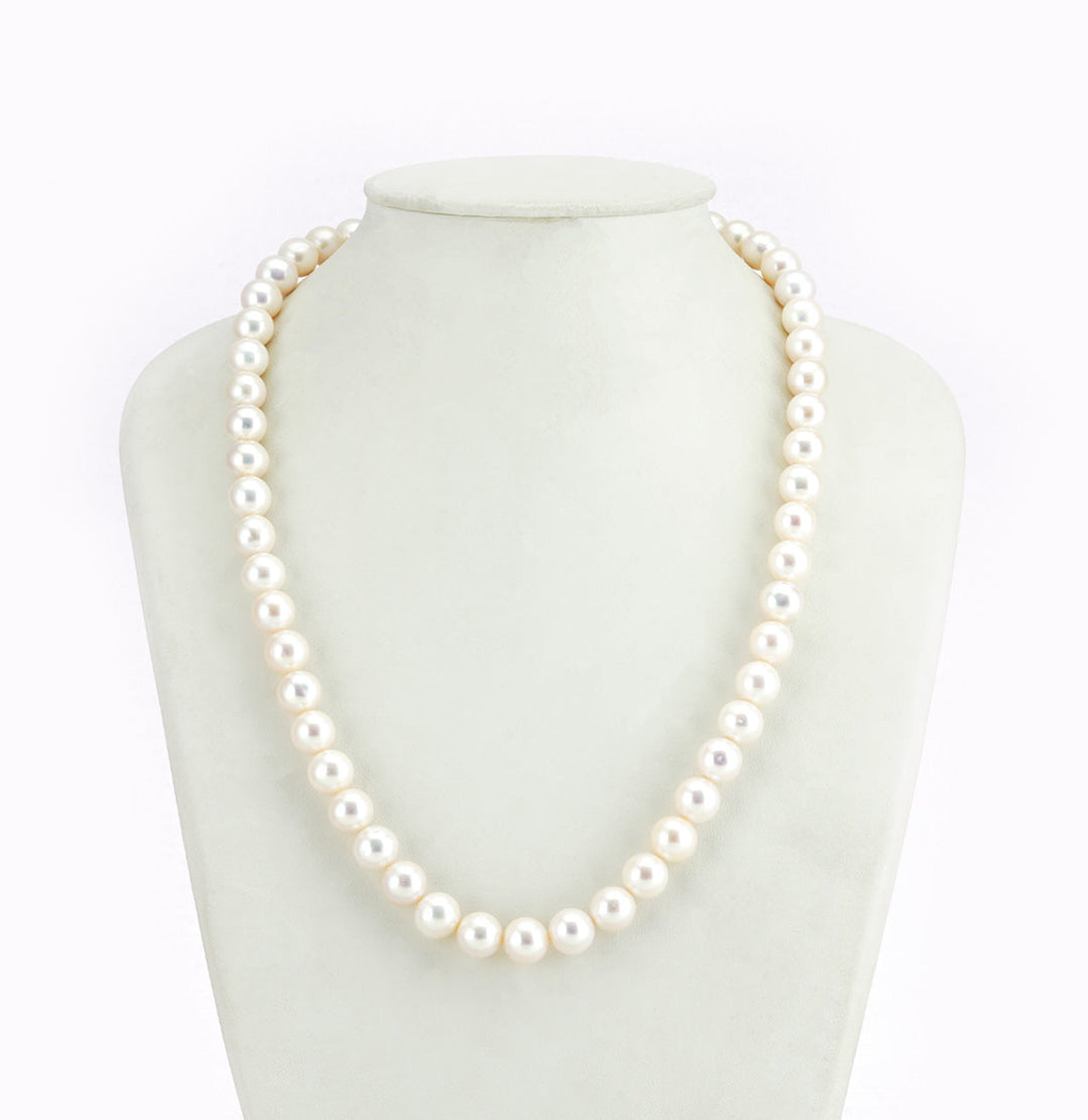 Single Strand White Round Pearl Necklace Set