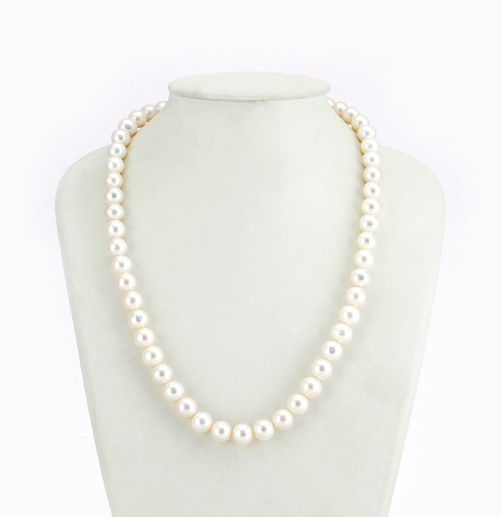 Single Strand White Round Pearl Necklace Set