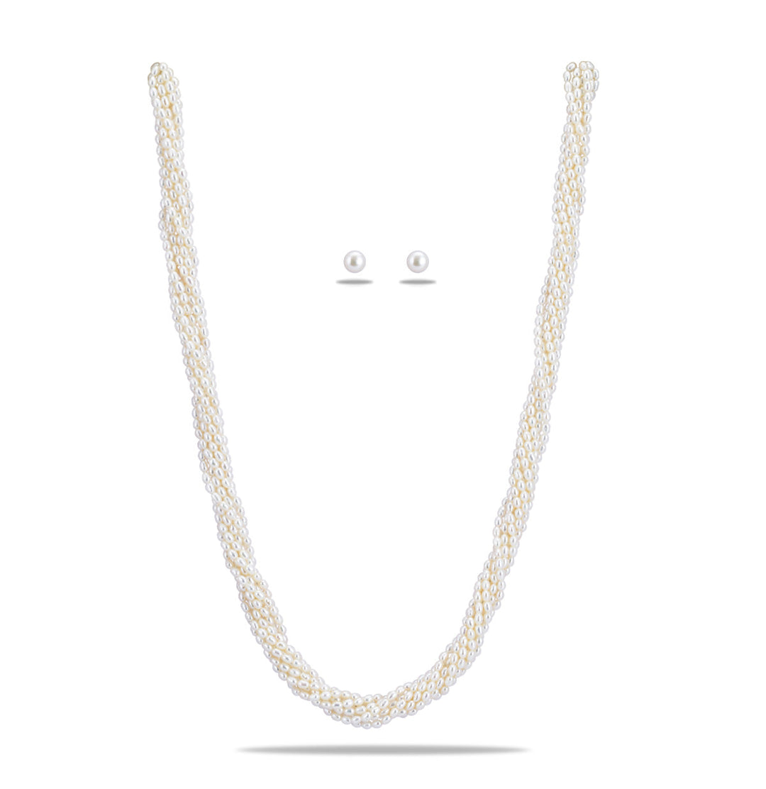 Twisted White Rice Pearl Necklace Set