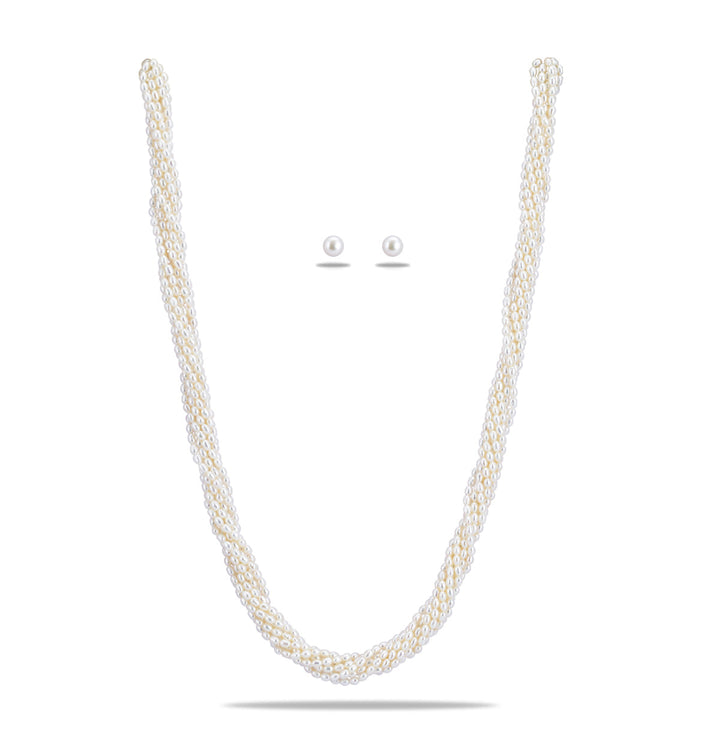 Twisted White Rice Pearl Necklace Set