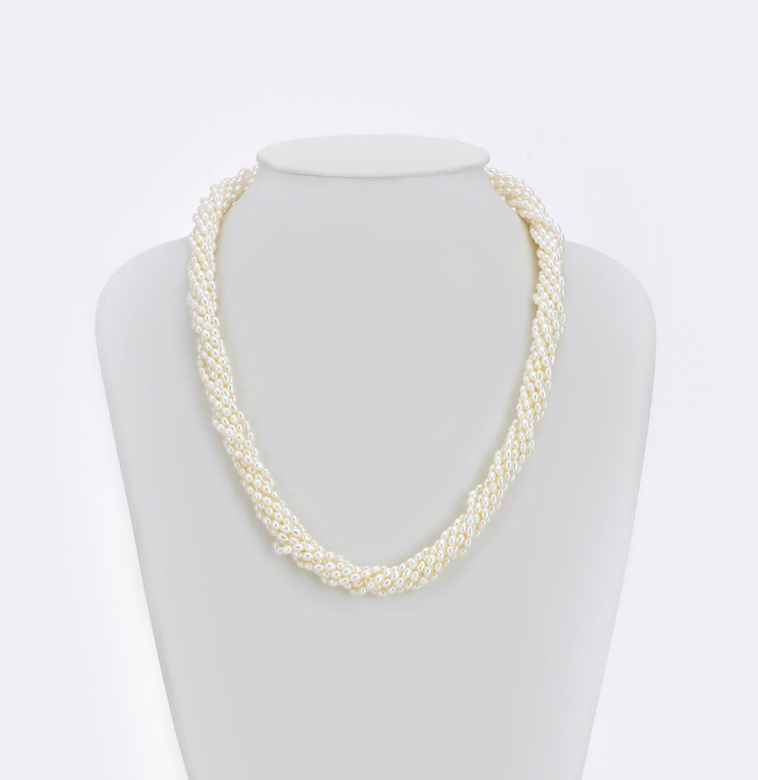 Twisted White Rice Pearl Necklace Set