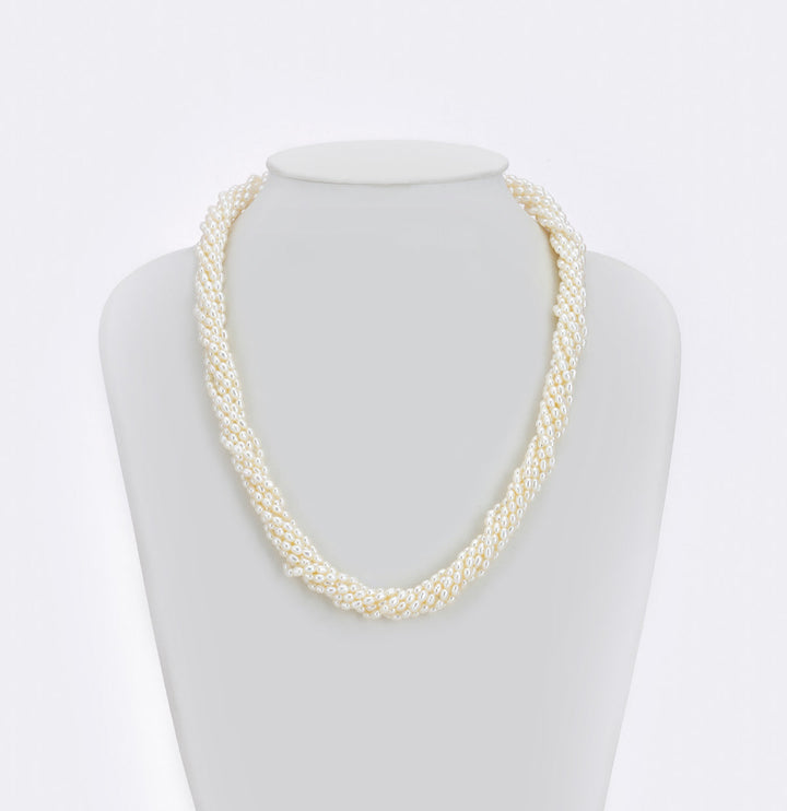 Twisted White Rice Pearl Necklace Set