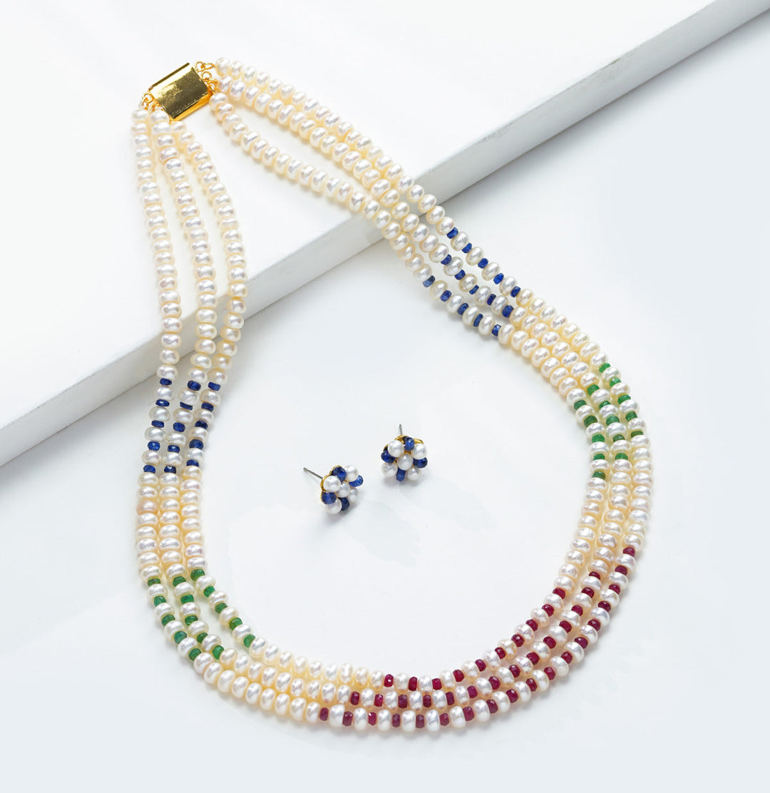 Majestic Mix 3 Strand Pure Pearl Necklace Set