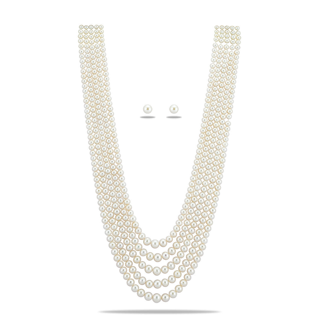 White 5 Strand Translucent Fancy Pearl Necklace Set (Copy)