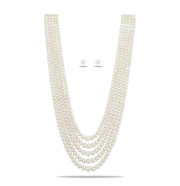 White 5 Strand Translucent Fancy Pearl Necklace Set (Copy)