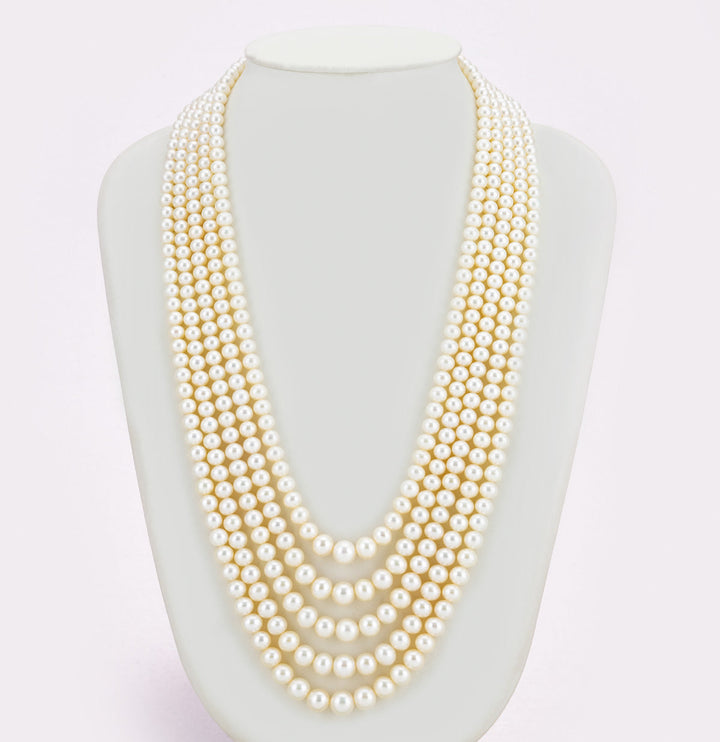 White 5 Strand Translucent Fancy Pearl Necklace Set (Copy)