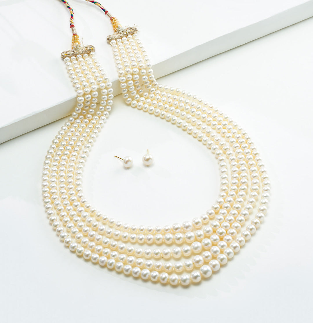 White 5 Strand Translucent Fancy Pearl Necklace Set (Copy)
