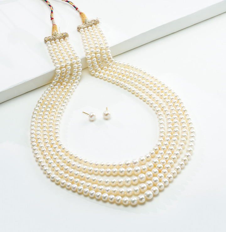 White 5 Strand Translucent Fancy Pearl Necklace Set (Copy)