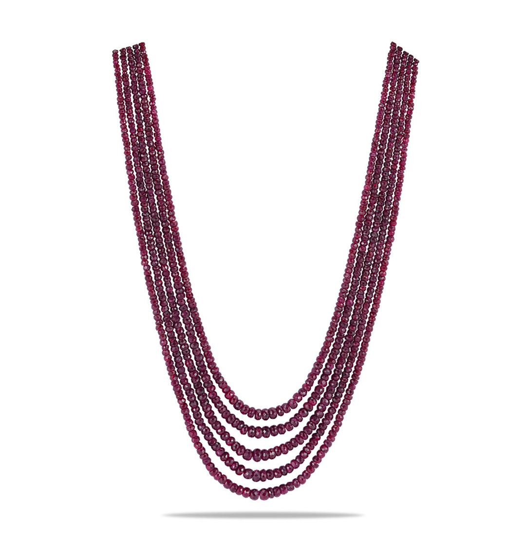 5 Strand Real Ruby Stones Statement Hand-strung Necklace