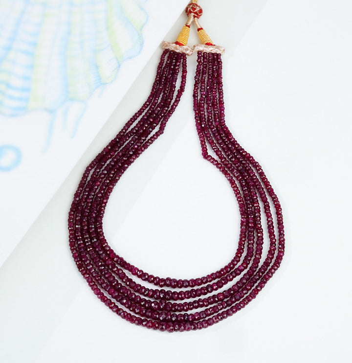 5 Strand Real Ruby Stones Statement Hand-strung Necklace