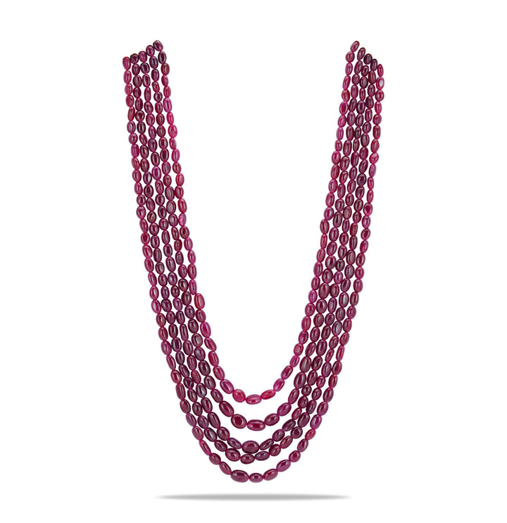 Oval Real Ruby 5 Strand Necklace