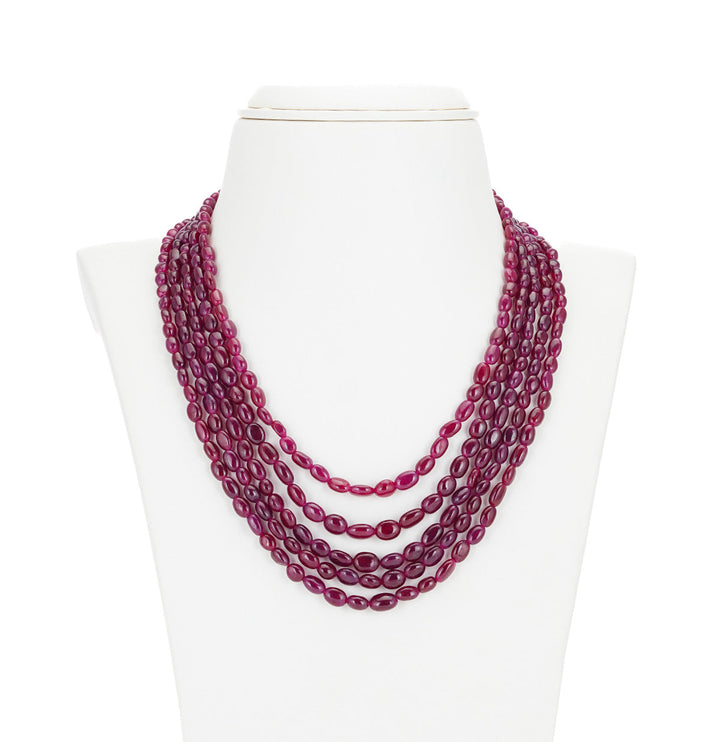 Oval Real Ruby 5 Strand Necklace