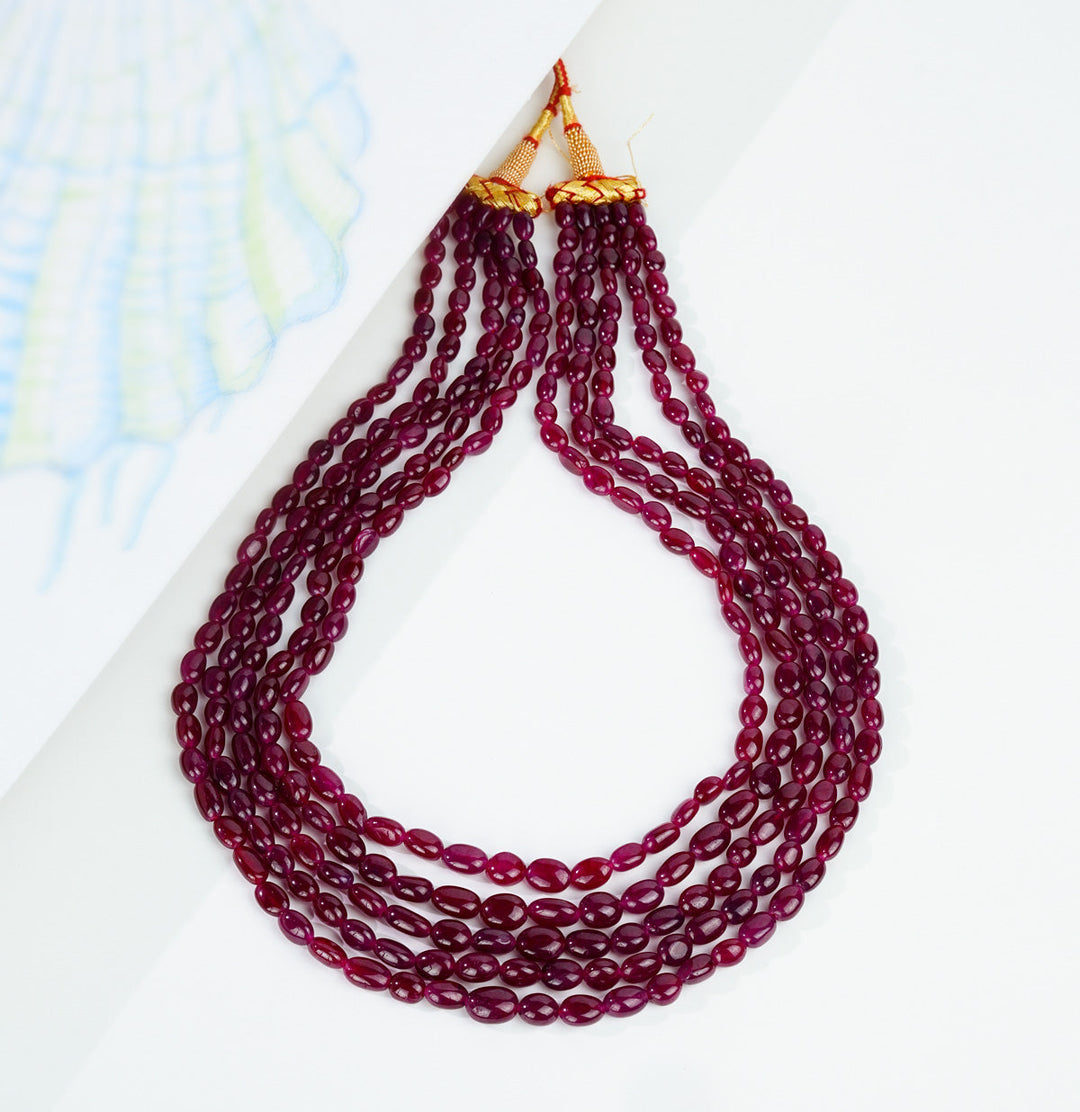 Oval Real Ruby 5 Strand Necklace