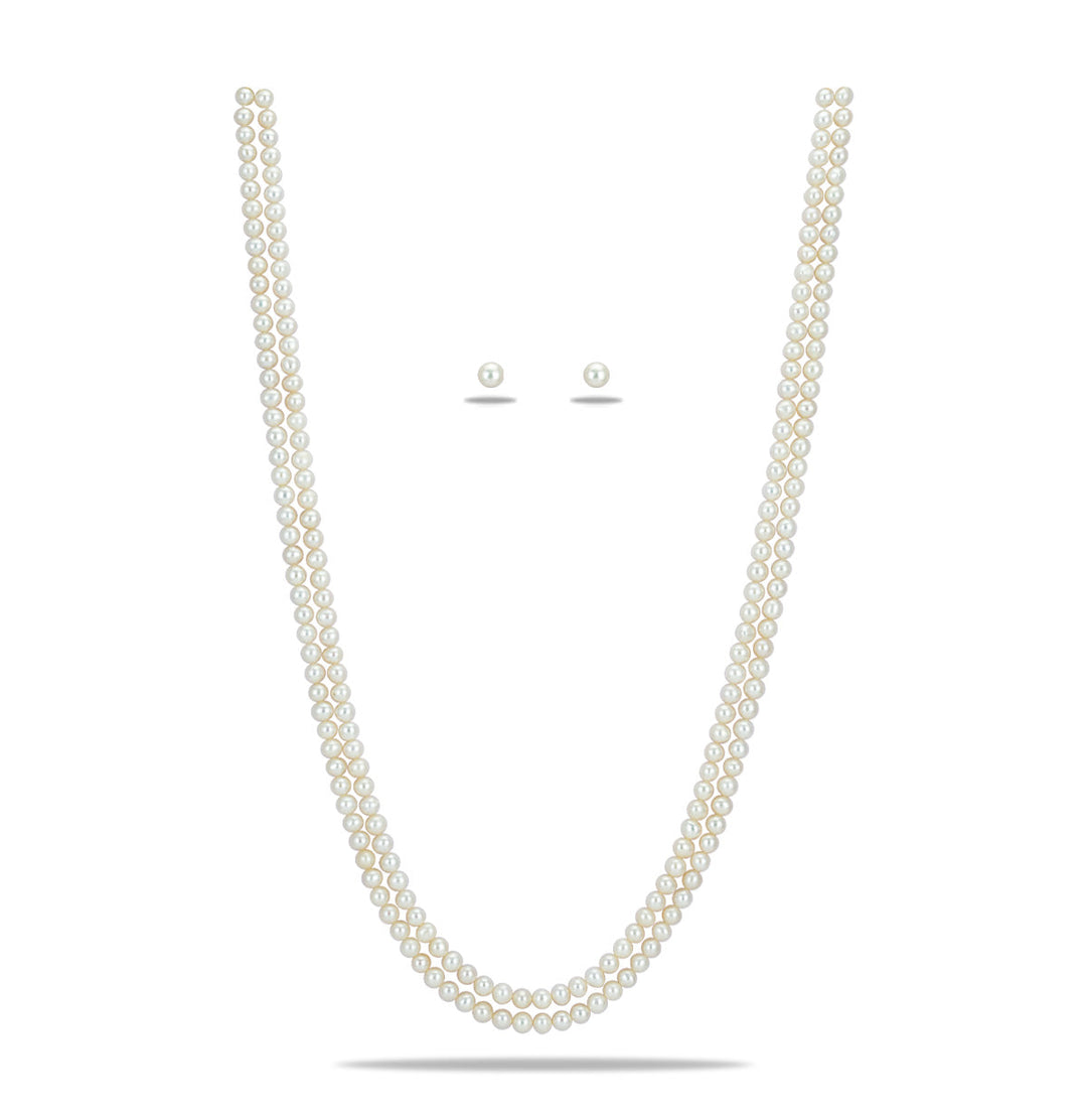 24 Inches Exceptional White Pearl Necklace Set