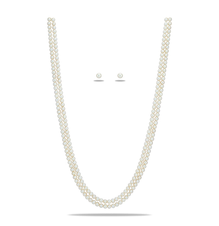 24 Inches Exceptional White Pearl Necklace Set